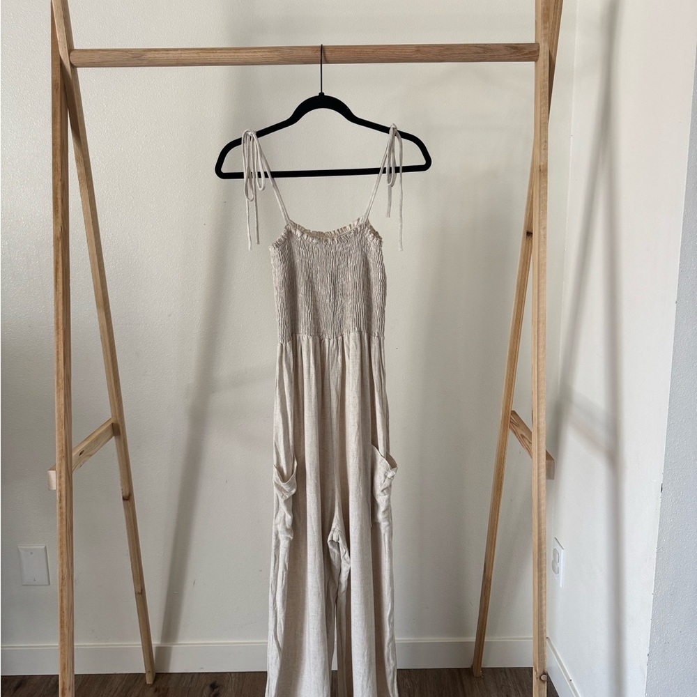 NWT boutique oatmeal tie strap jumpsuit